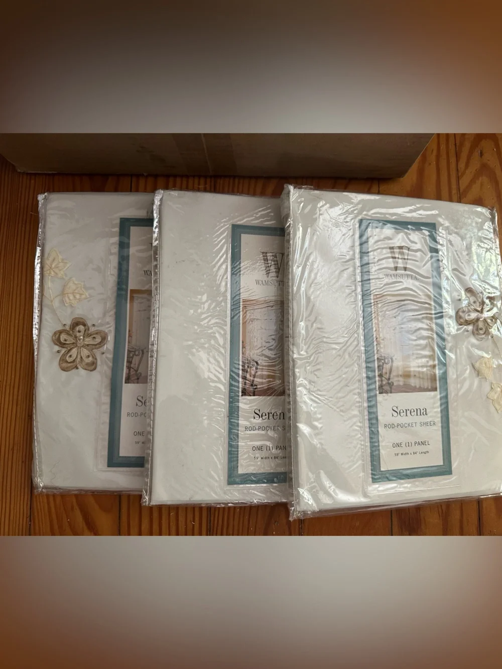 Wamsutta Serena Sheer 84” 4 Panels, (2pairs) in White with Gold/Yellow Applique